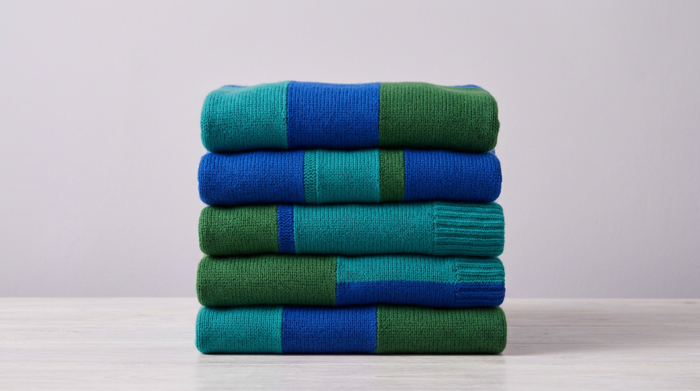 Pile de pulls tricotés pliés, image générée